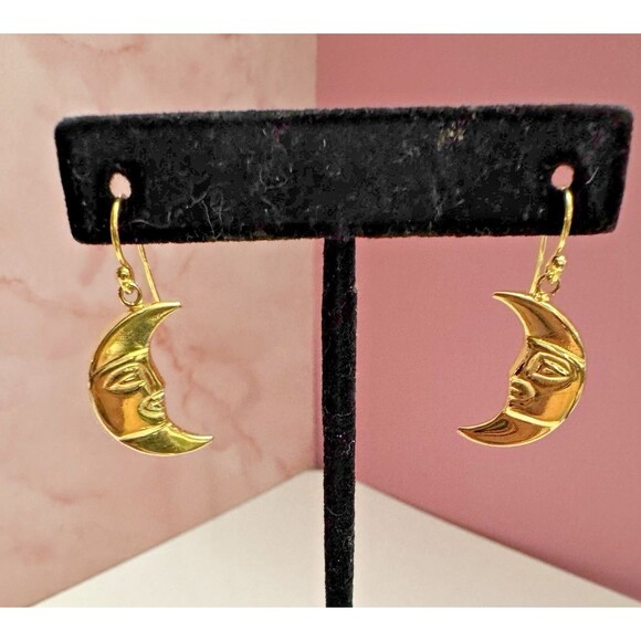 New Gold Over 925 Silver Moon Earrings – Crescent Drop Design, 1.25 Inches - Picture 4 of 6